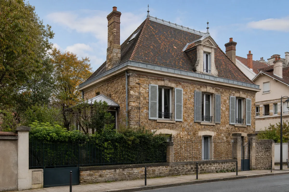 Pavillon en meulière de l&rsquo;Est parisien avec toiture en tuiles et lucarne