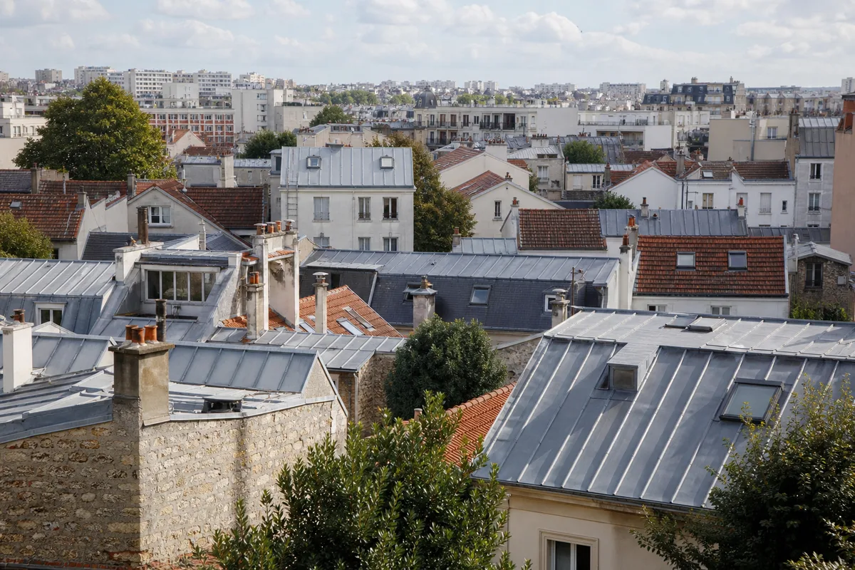 Toitures en tuiles et en zinc de maisons de ville dans le Val-de-Marne